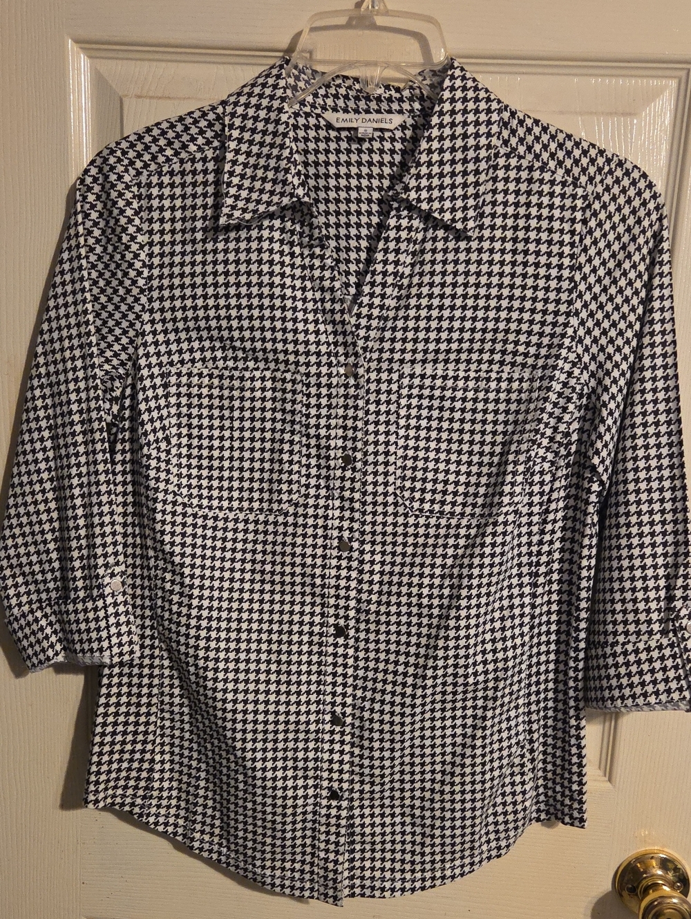 Emily Daniels Black and White Houndstooth Button-Up Blouse